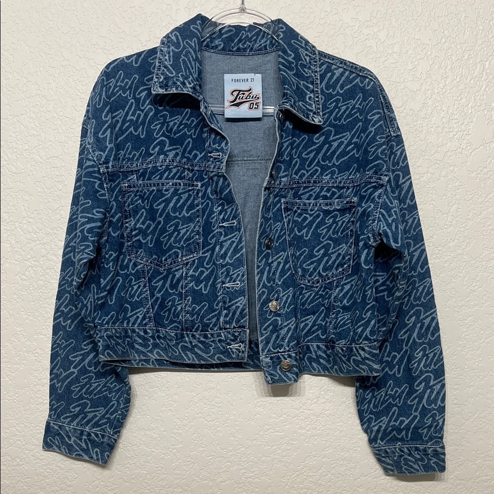 FUBU Blue Oversized Denim Script Jean Jacket